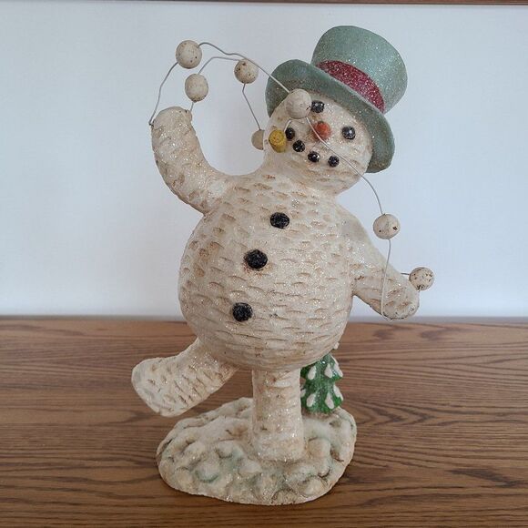 Dancing Snowman With Snowball Garland Shelf Sitter Winter Figurine Corncob Pipe - Picture 2 of 15